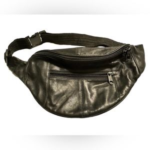 Vintage Black Leather Unisex Adult Men’s Women’s Hip Fanny Pack India RARE